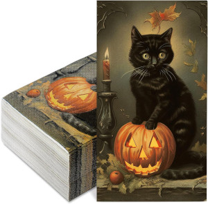 black cat pumpkin napkins